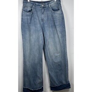 PrettyLittleThing Women’s High Rise Wide Leg Jeans Light Wash Cuffed Raw Hem 10